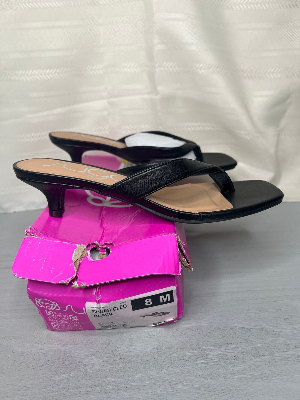 Sugar Cleo Kitten Heel Slip-On Black Synthetic Womens Size 8 M